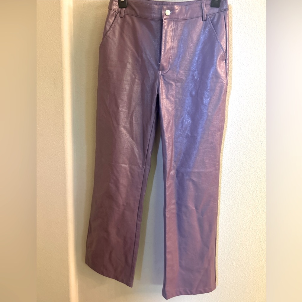 Princess Polly Ashlea Vegan Faux Leather Flare Leg Pants Purple Y2K 4 FREE gift